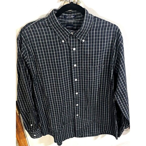 Arrow USA Mens Button-Down Navy LARGE 16-16.5 Collared Shirt Plaid Print - Picture 1 of 3